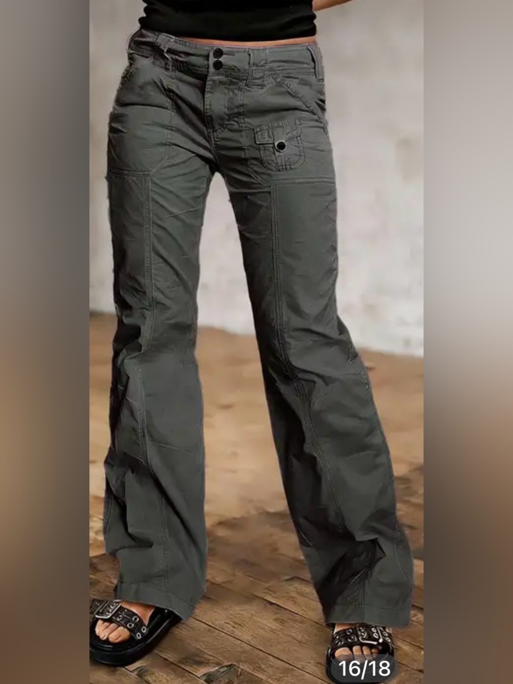 Flamingals Solid Seam Front Patch Pocket Mid Rise Straight Leg Pants